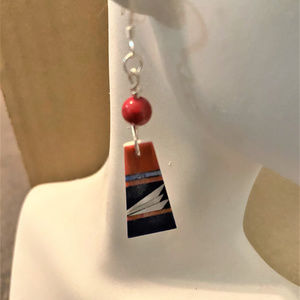 MOP Coral SS Dangle Drop Earrings #1354